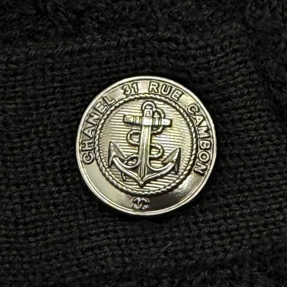 Chanel Cashmere Silk Blend Anchor CC Logo Button Crew Neck Three Quarter Sleeve — view 5