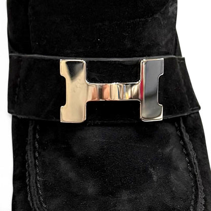Hermes Folly 60 Silver H Suede Leather Long Boots Black — view 8
