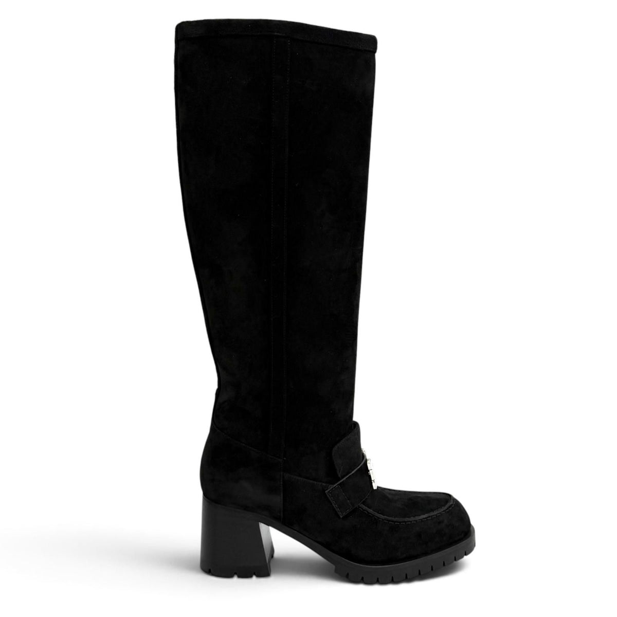 Hermes Folly 60 Silver H Suede Leather Long Boots Black — view 7