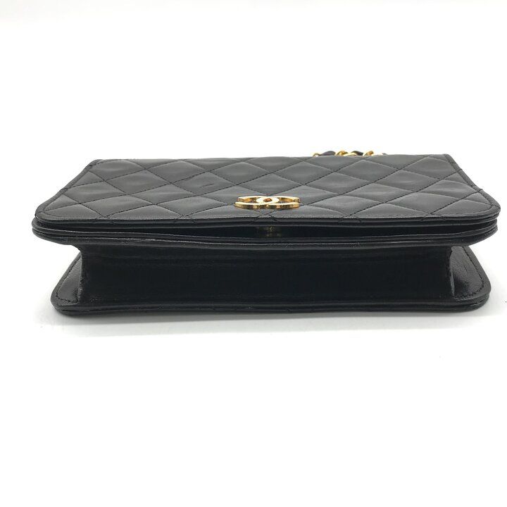 Chanel CC Logo Mini Quilted Push Lock Chain Shoulder Bag Lambskin Black — view 3