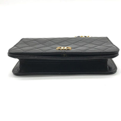 Chanel CC Logo Mini Quilted Push Lock Chain Shoulder Bag Lambskin Black — view 3