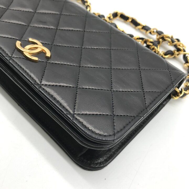 Chanel CC Logo Mini Quilted Push Lock Chain Shoulder Bag Lambskin Black — view 4
