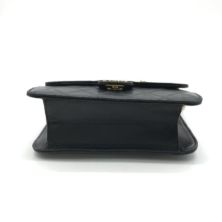 Chanel CC Logo Mini Quilted Push Lock Chain Shoulder Bag Lambskin Black — view 3