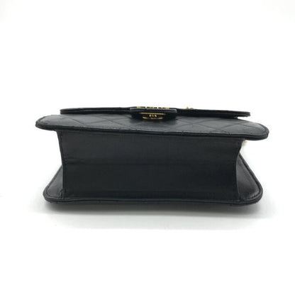Chanel CC Logo Mini Quilted Push Lock Chain Shoulder Bag Lambskin Black — view 3
