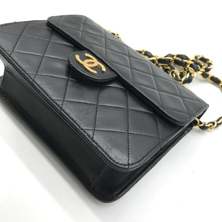 Chanel CC Logo Mini Quilted Push Lock Chain Shoulder Bag Lambskin Black — view 4