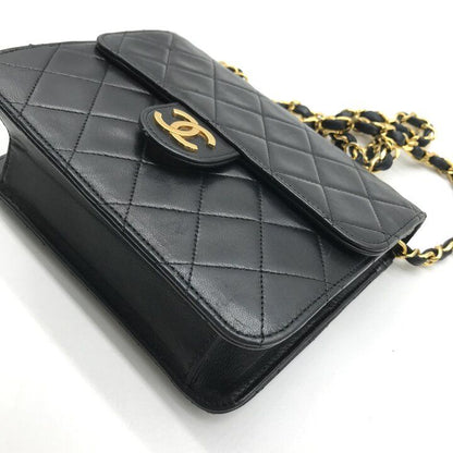 Chanel CC Logo Mini Quilted Push Lock Chain Shoulder Bag Lambskin Black — view 4