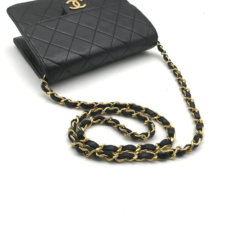 Chanel CC Logo Mini Quilted Push Lock Chain Shoulder Bag Lambskin Black — view 6