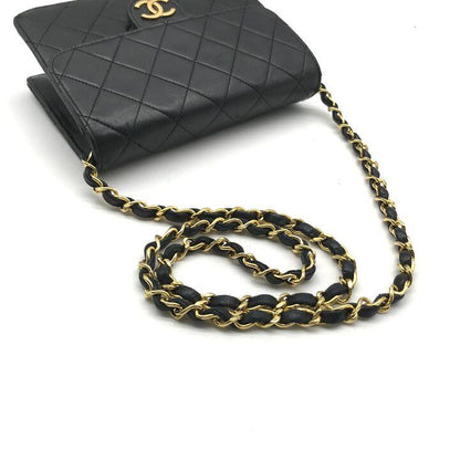 Chanel CC Logo Mini Quilted Push Lock Chain Shoulder Bag Lambskin Black — view 6
