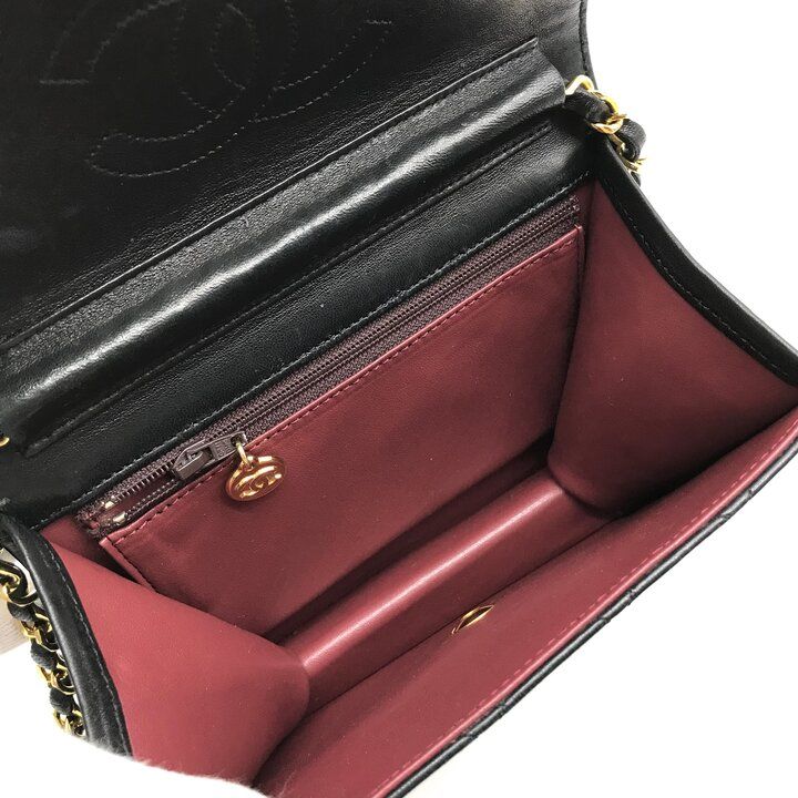 Chanel CC Logo Mini Quilted Push Lock Chain Shoulder Bag Lambskin Black — view 7