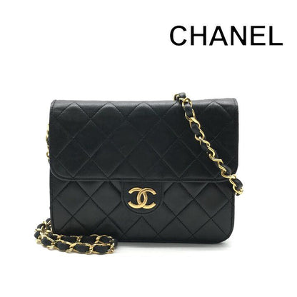 Chanel CC Logo Mini Quilted Push Lock Chain Shoulder Bag Lambskin Black