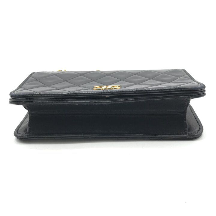 Chanel CC Logo Mini Quilted Push Lock Chain Shoulder Bag Lambskin Black — view 3