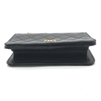 Chanel CC Logo Mini Quilted Push Lock Chain Shoulder Bag Lambskin Black — view 3