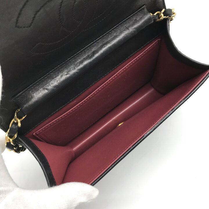Chanel CC Logo Mini Quilted Push Lock Chain Shoulder Bag Lambskin Black — view 8