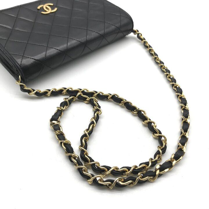 Chanel CC Logo Mini Quilted Push Lock Chain Shoulder Bag Lambskin Black — view 6