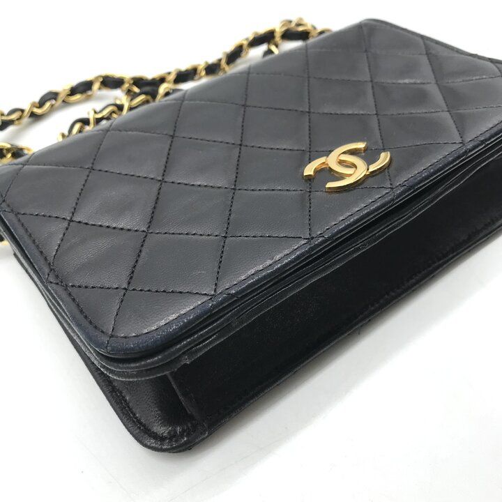 Chanel CC Logo Mini Quilted Push Lock Chain Shoulder Bag Lambskin Black — view 5