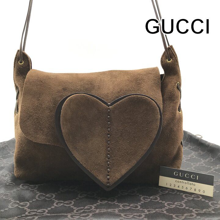 Gucci Suede Heart Vintage Mini Shoulder Bag Brown