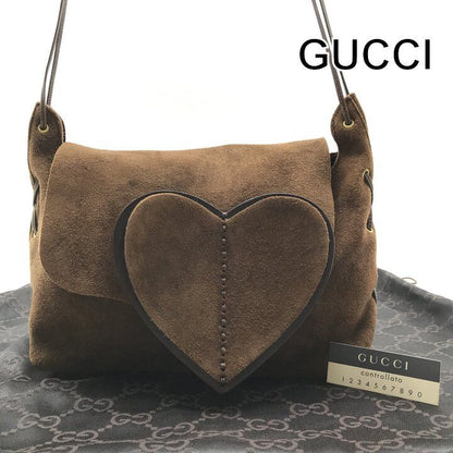 Gucci Suede Heart Vintage Mini Shoulder Bag Brown