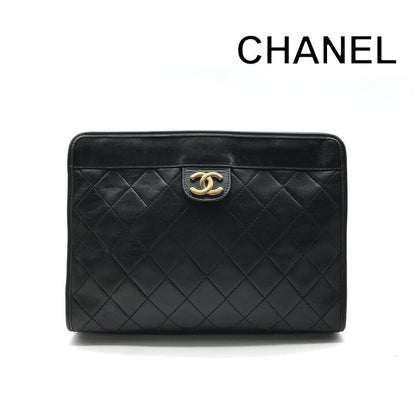 Chanel CC Logo Quilted Clutch Second Lambskin Leather Black