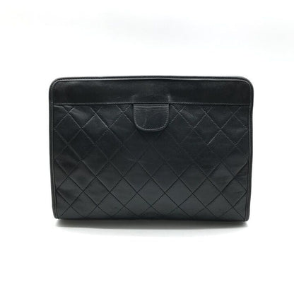 Chanel CC Logo Quilted Clutch Second Lambskin Leather Black — view 2