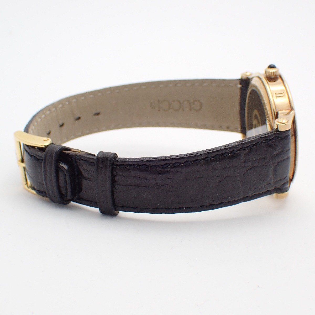 Gucci Quartz Watch Gold White Dial Leather Strap — view 4
