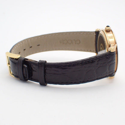 Gucci Quartz Watch Gold White Dial Leather Strap — view 4