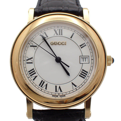 Gucci Quartz Watch Gold White Dial Leather Strap