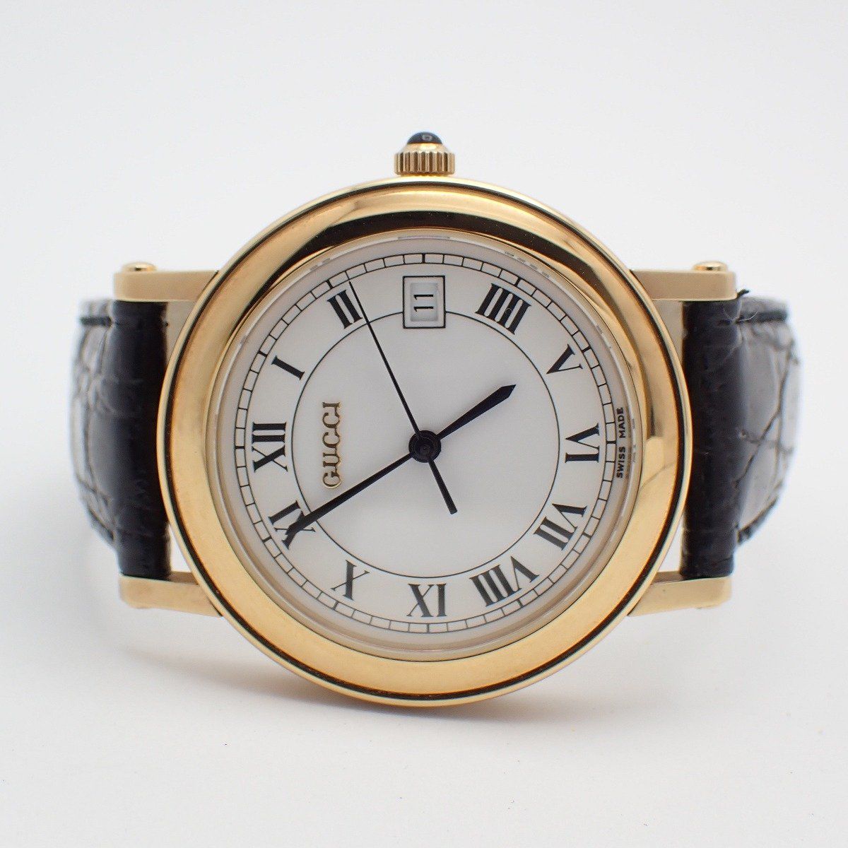 Gucci Quartz Watch Gold White Dial Leather Strap — view 2