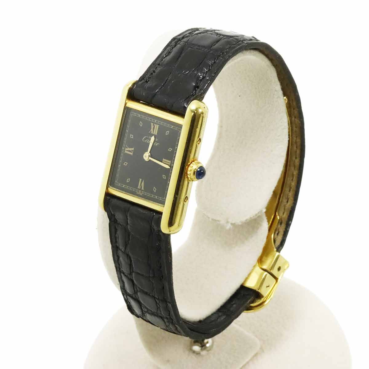 Cartier Must Tank SM Vermeil Vintage Watch Black 925 Sterling Silver Quartz — view 2