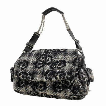 Chanel Shoulder Bag 2.55 Tweed Black White Silver
