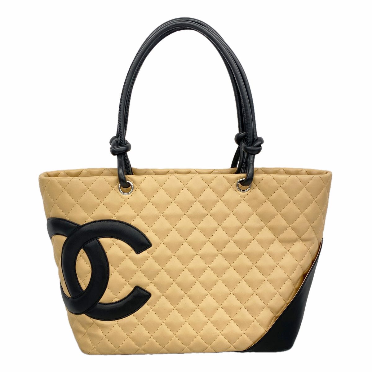 Chanel Tote Bag Cambon Lambskin Beige Black Silver