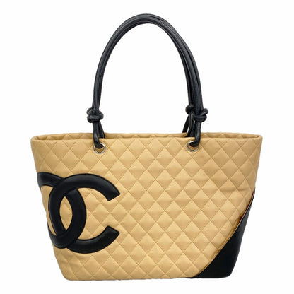 Chanel Tote Bag Cambon Lambskin Beige Black Silver