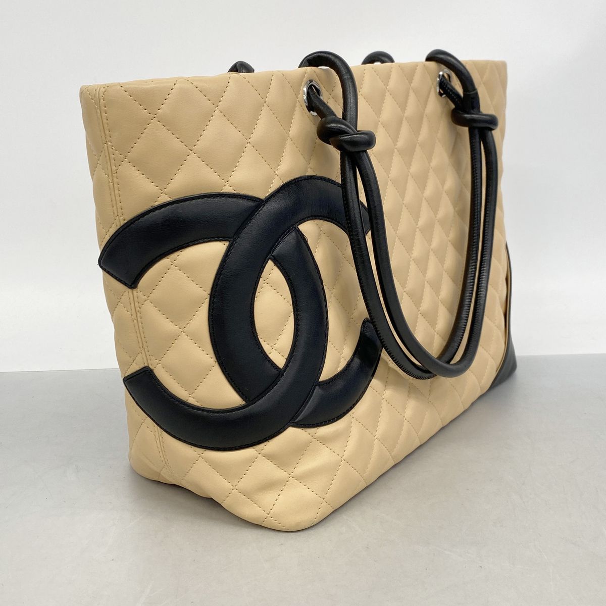 Chanel Tote Bag Cambon Lambskin Beige Black Silver — view 2