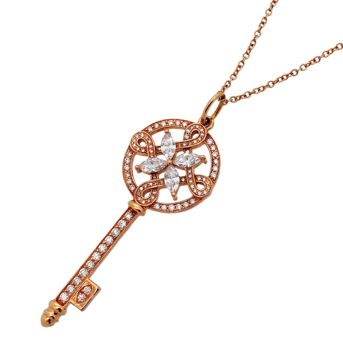 Tiffany & Co Necklace Victoria Round Key 18k Pink Gold Diamond