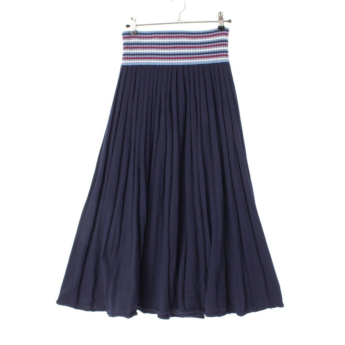 Miu Miu Wool Knit Pleated Skirt Navy Multicolor 40