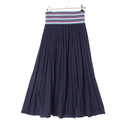 Miu Miu Wool Knit Pleated Skirt Navy Multicolor 40