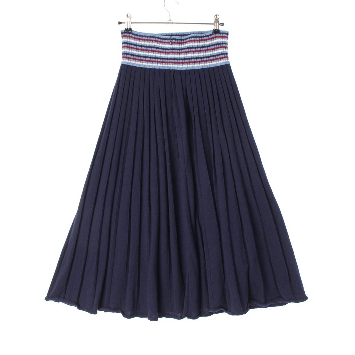Miu Miu Wool Knit Pleated Skirt Navy Multicolor 40 — view 2