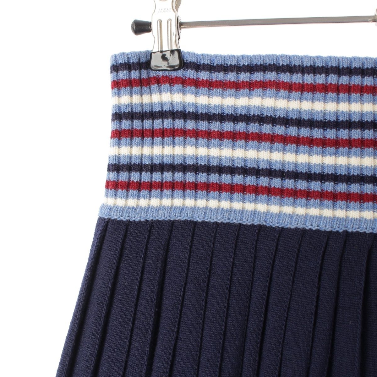 Miu Miu Wool Knit Pleated Skirt Navy Multicolor 40 — view 3