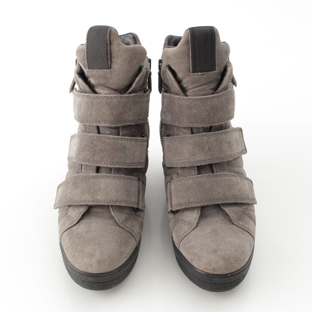 Prada Sports Suede Velcro High-Top Sneakers Boots Gray — view 2