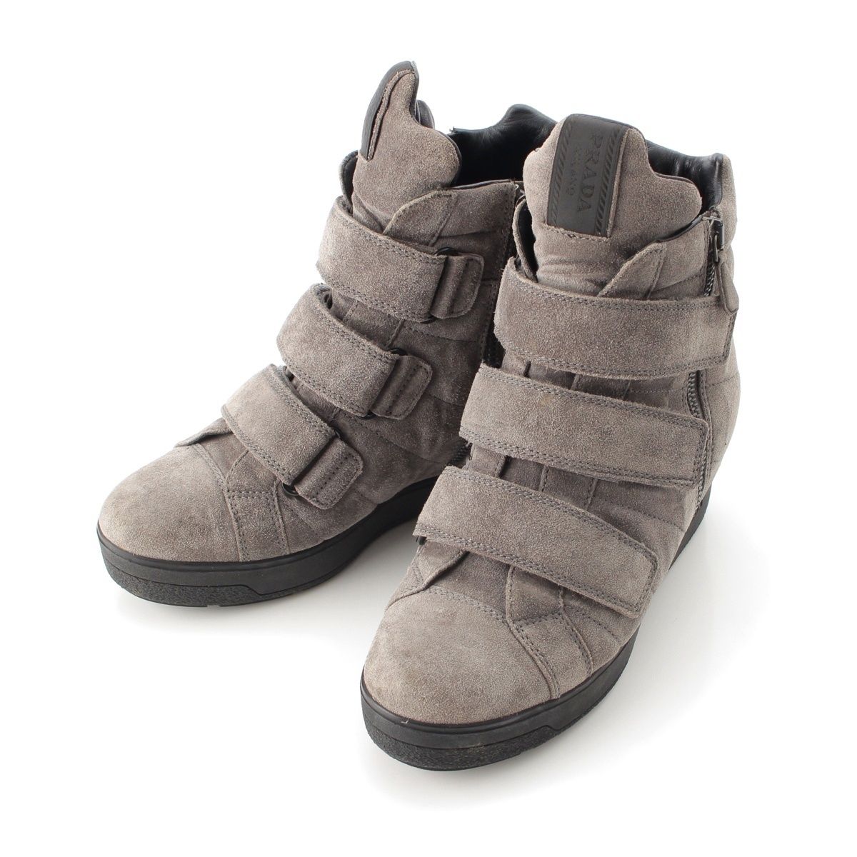 Prada Sports Suede Velcro High-Top Sneakers Boots Gray
