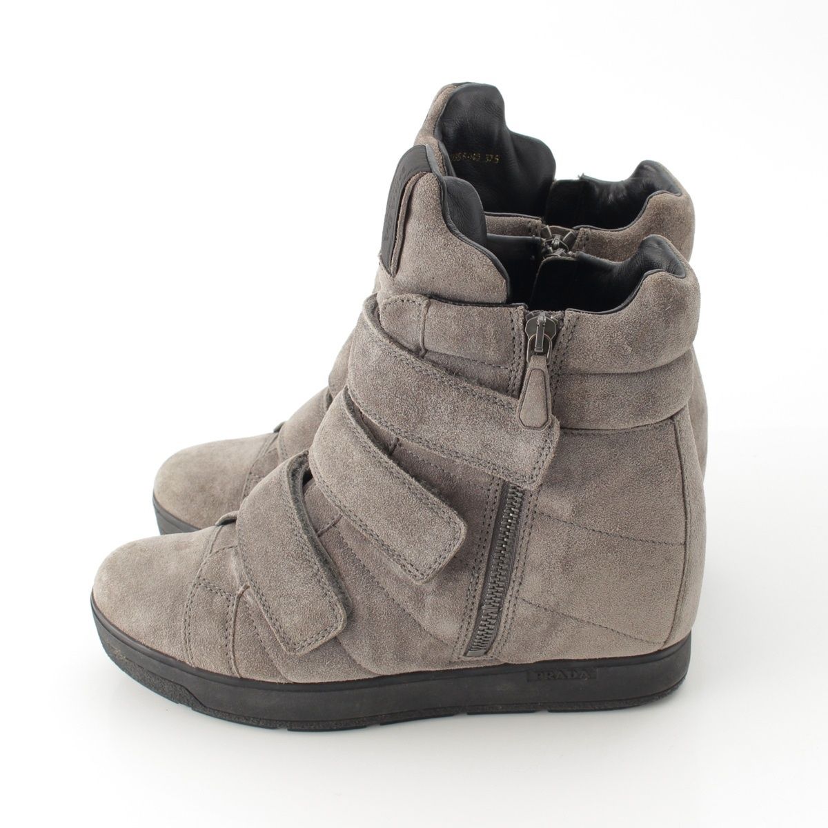 Prada Sports Suede Velcro High-Top Sneakers Boots Gray — view 3
