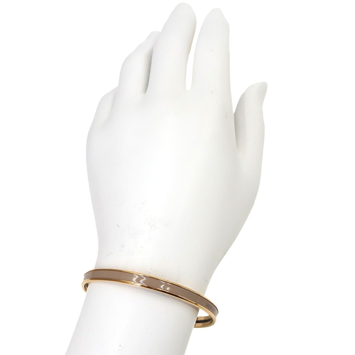Hermes Uni Enamel Bangle Etoupe Rose Gold Bracelet — view 6