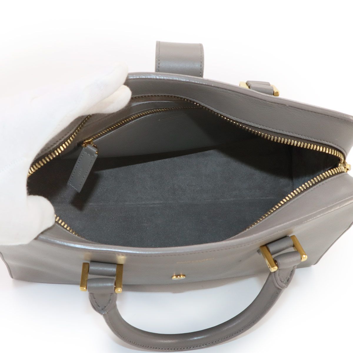 Saint Laurent Monogram Cabas 2-Way Bag Leather Gray — view 6