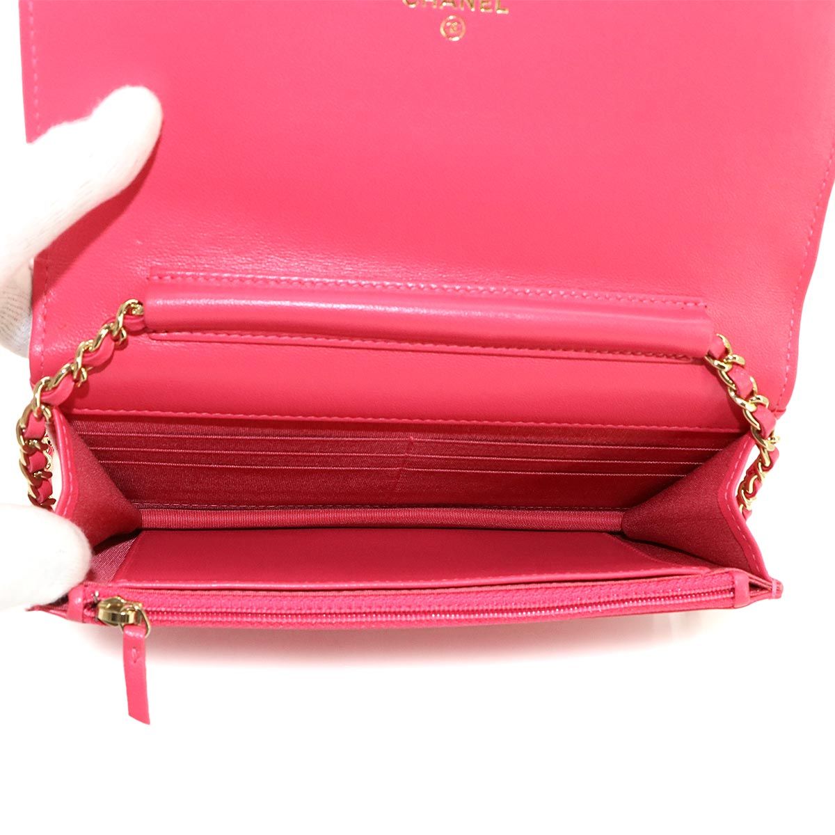 Chanel Quilted Chain Wallet Lambskin Pink Gold Icon Shoulder Bag — view 8