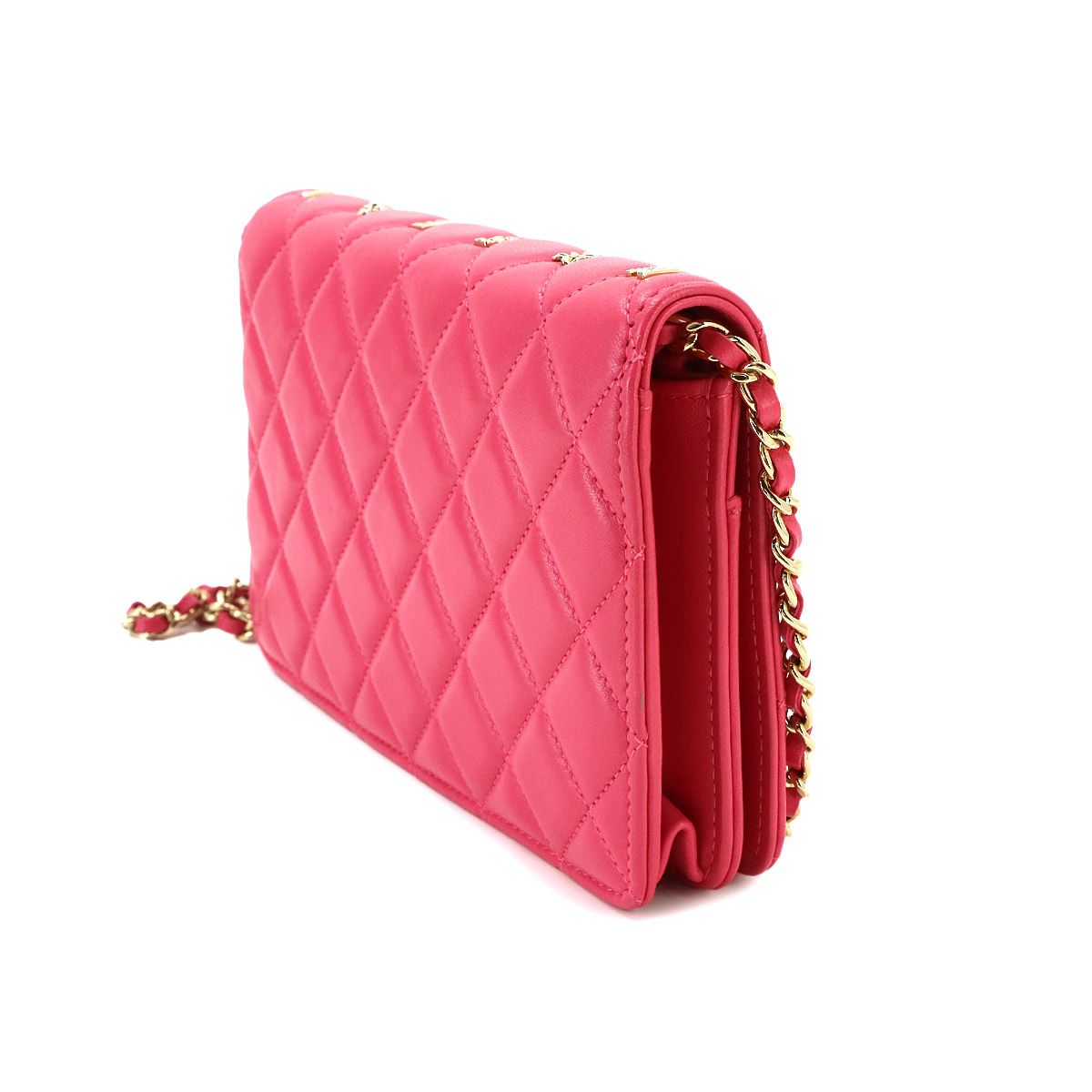 Chanel Quilted Chain Wallet Lambskin Pink Gold Icon Shoulder Bag — view 4