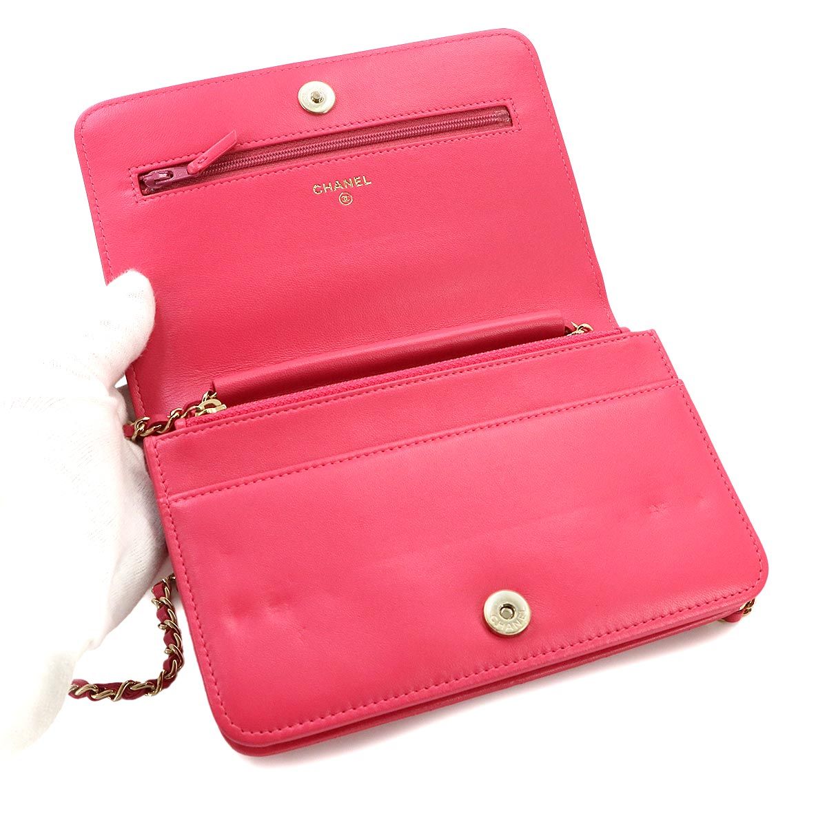 Chanel Quilted Chain Wallet Lambskin Pink Gold Icon Shoulder Bag — view 7