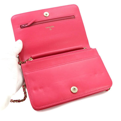 Chanel Quilted Chain Wallet Lambskin Pink Gold Icon Shoulder Bag — view 7