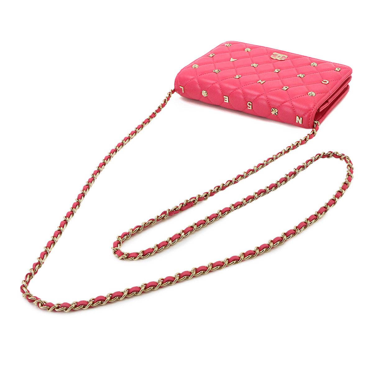 Chanel Quilted Chain Wallet Lambskin Pink Gold Icon Shoulder Bag — view 6