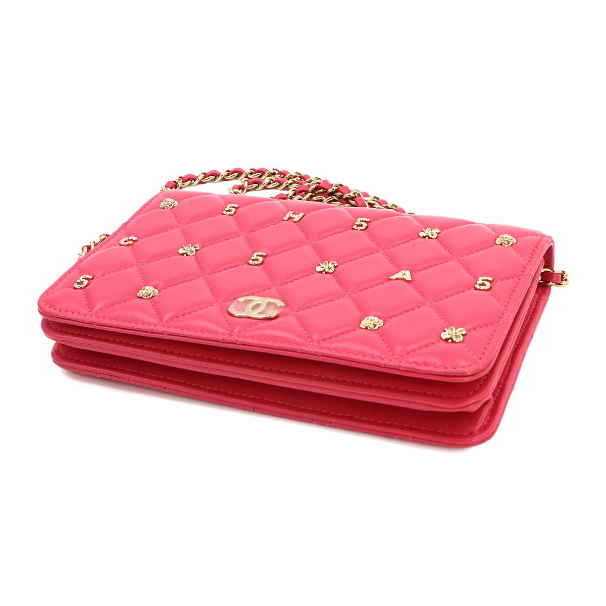 Chanel Quilted Chain Wallet Lambskin Pink Gold Icon Shoulder Bag — view 5
