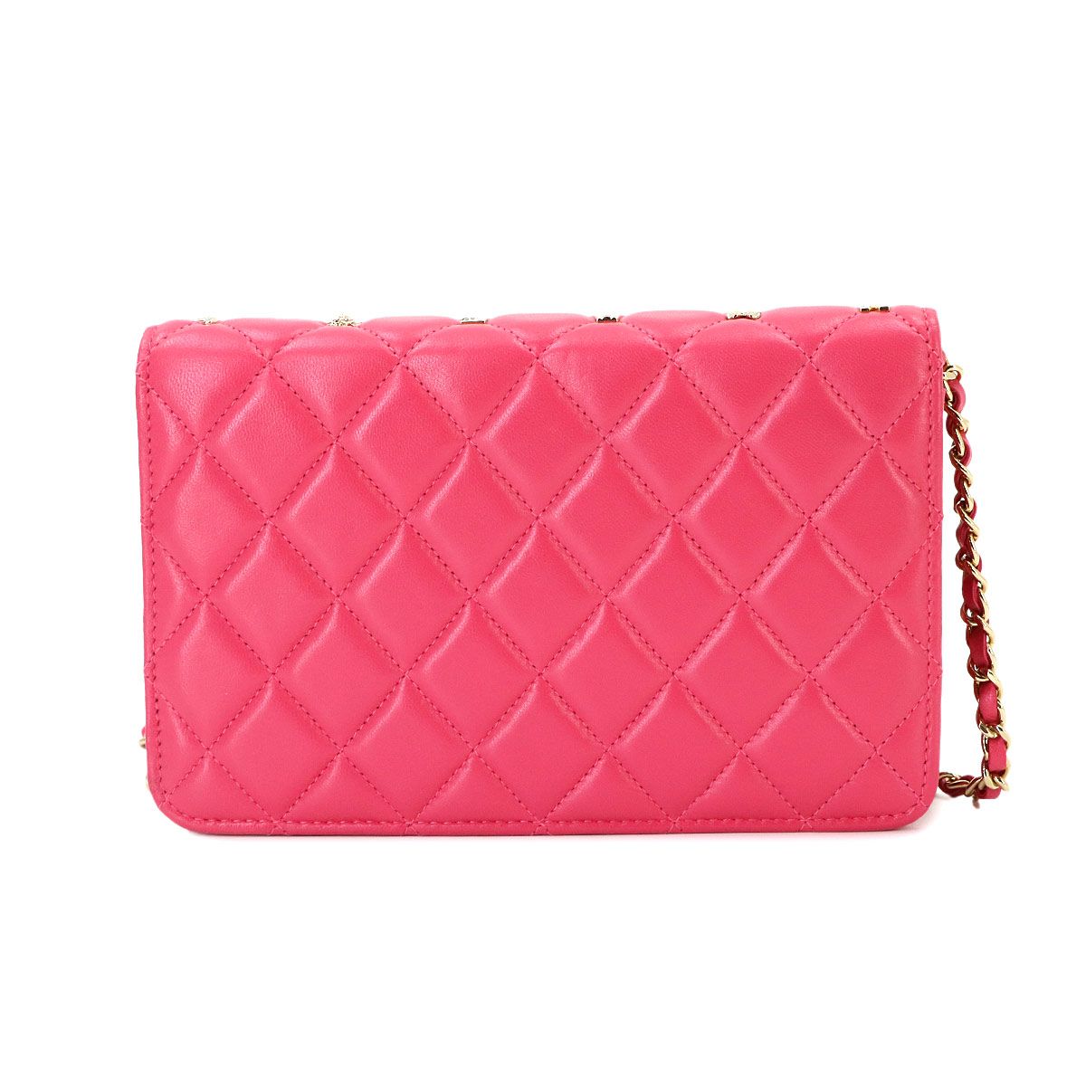 Chanel Quilted Chain Wallet Lambskin Pink Gold Icon Shoulder Bag — view 3