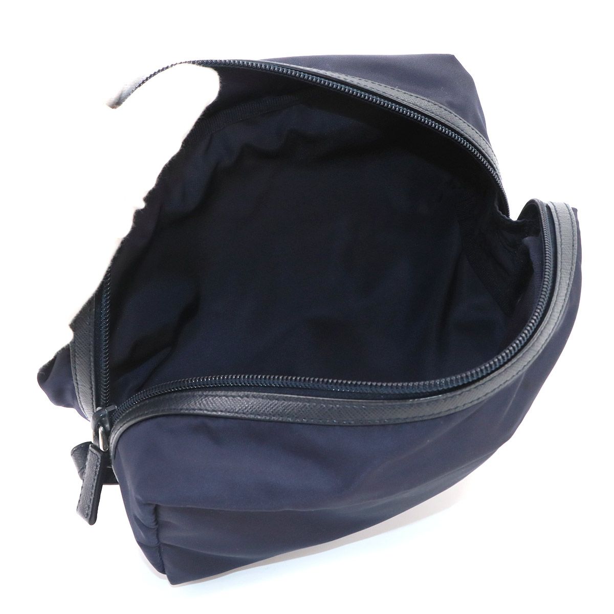 Prada Pouch Nylon Saffiano Leather Navy Silver — view 5